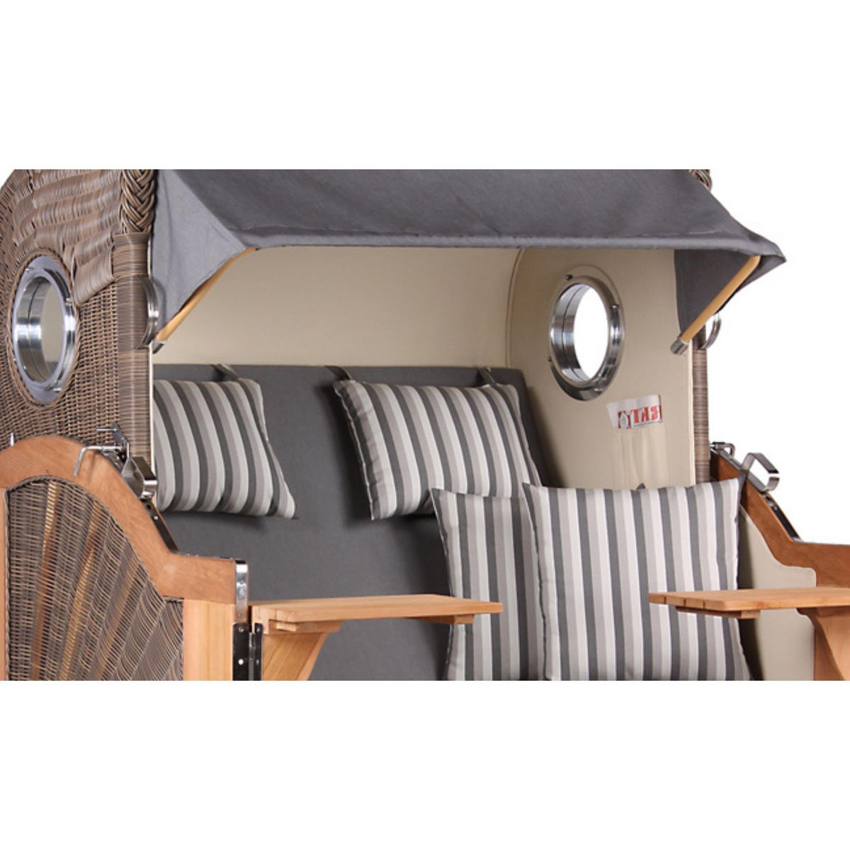 STRANDKORB Baltikum Teak 2,5 Sitzer - Braun/Grau, Holz/Metall (142/170/95cm) - Mr. Deko