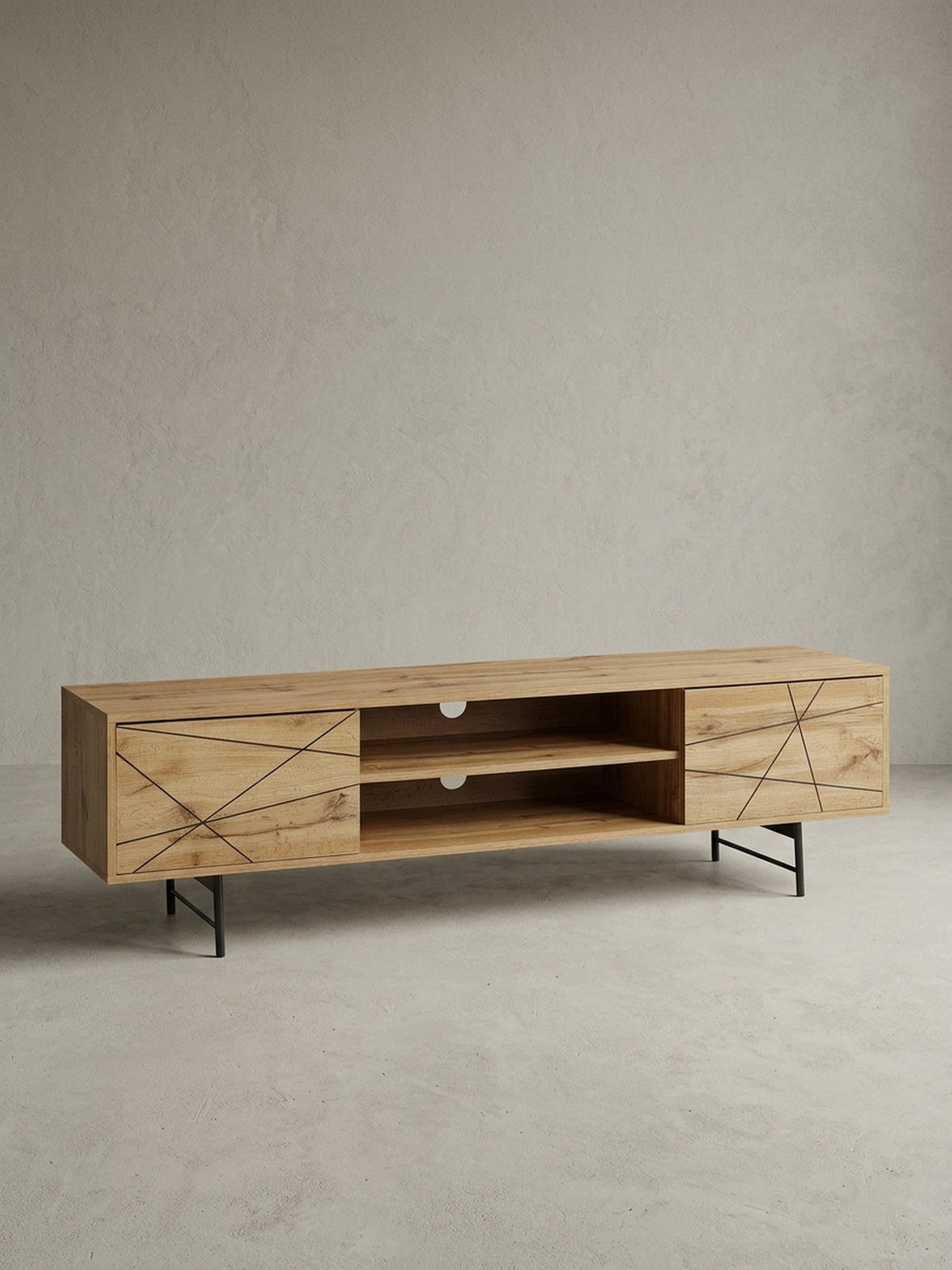 LOWBOARD Eiche-Dekor Modern Stil 160 cm Breit mit Linienmuster - Schwarz/Braun, Holz/Metall (160/45/40cm) - KADIMA DESIGN