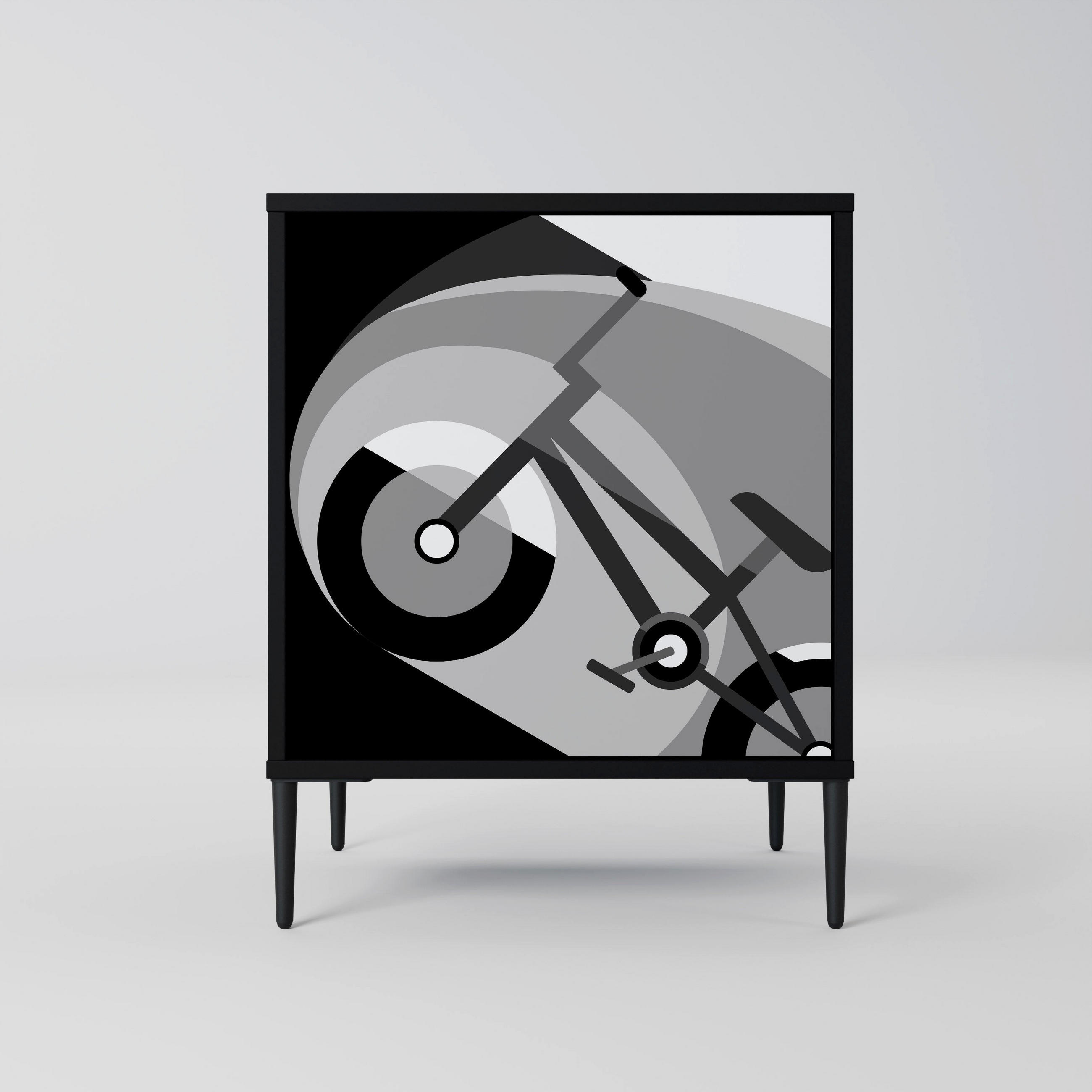 SIDEBOARD BIKE ENERGY, Schwarz, 57,5x42x72,5 cm, Schwarze Metallfüße - Multicolor/Schwarz, Holzwerkstoff/Metall (57.5/72.5/42cm) - SpaceRebels