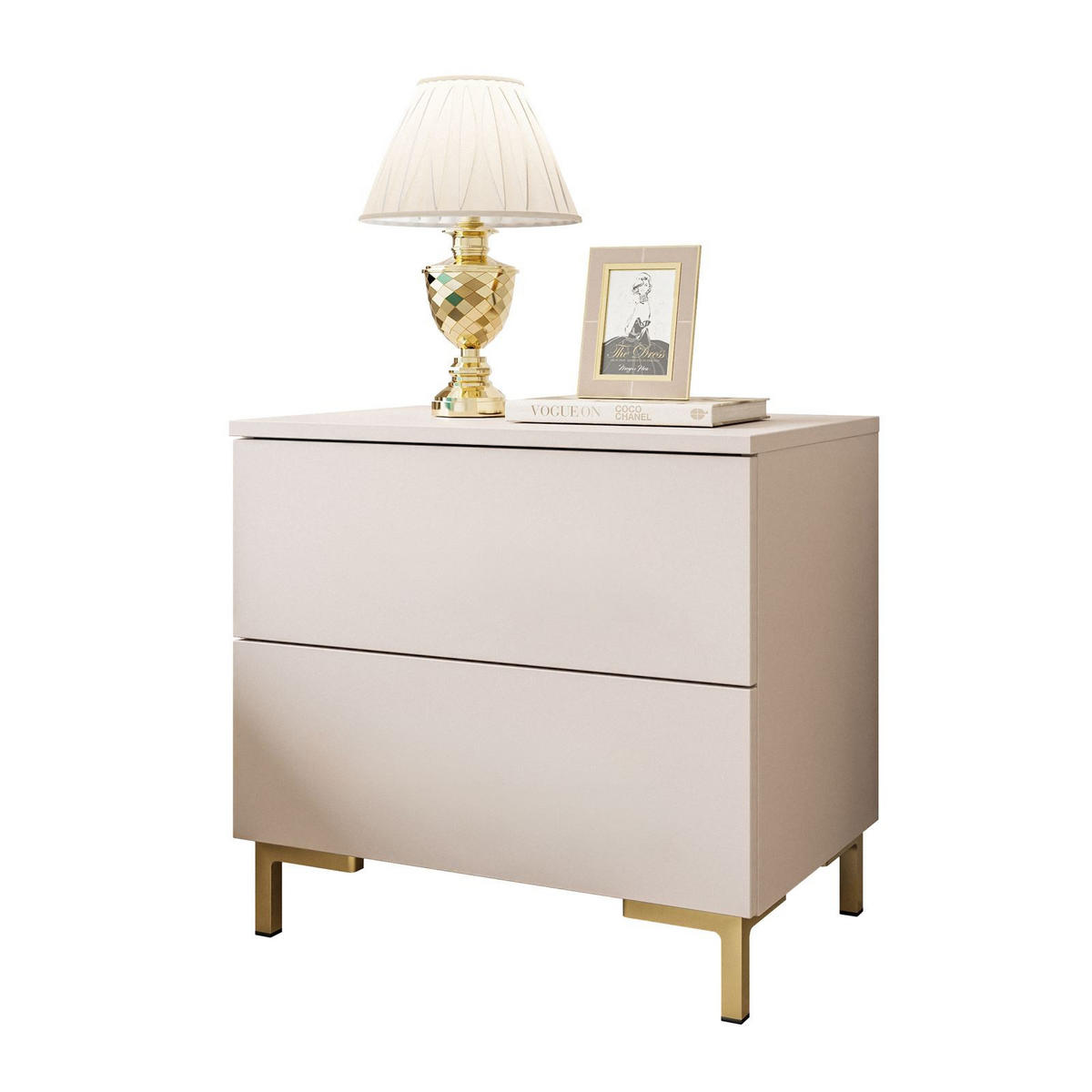 NACHTTISCH LINA KASCHMIR mit LED-Beleuchtung, goldenen Beinen - Kaschmir, Holzwerkstoff (55/52/37cm) - Lookway