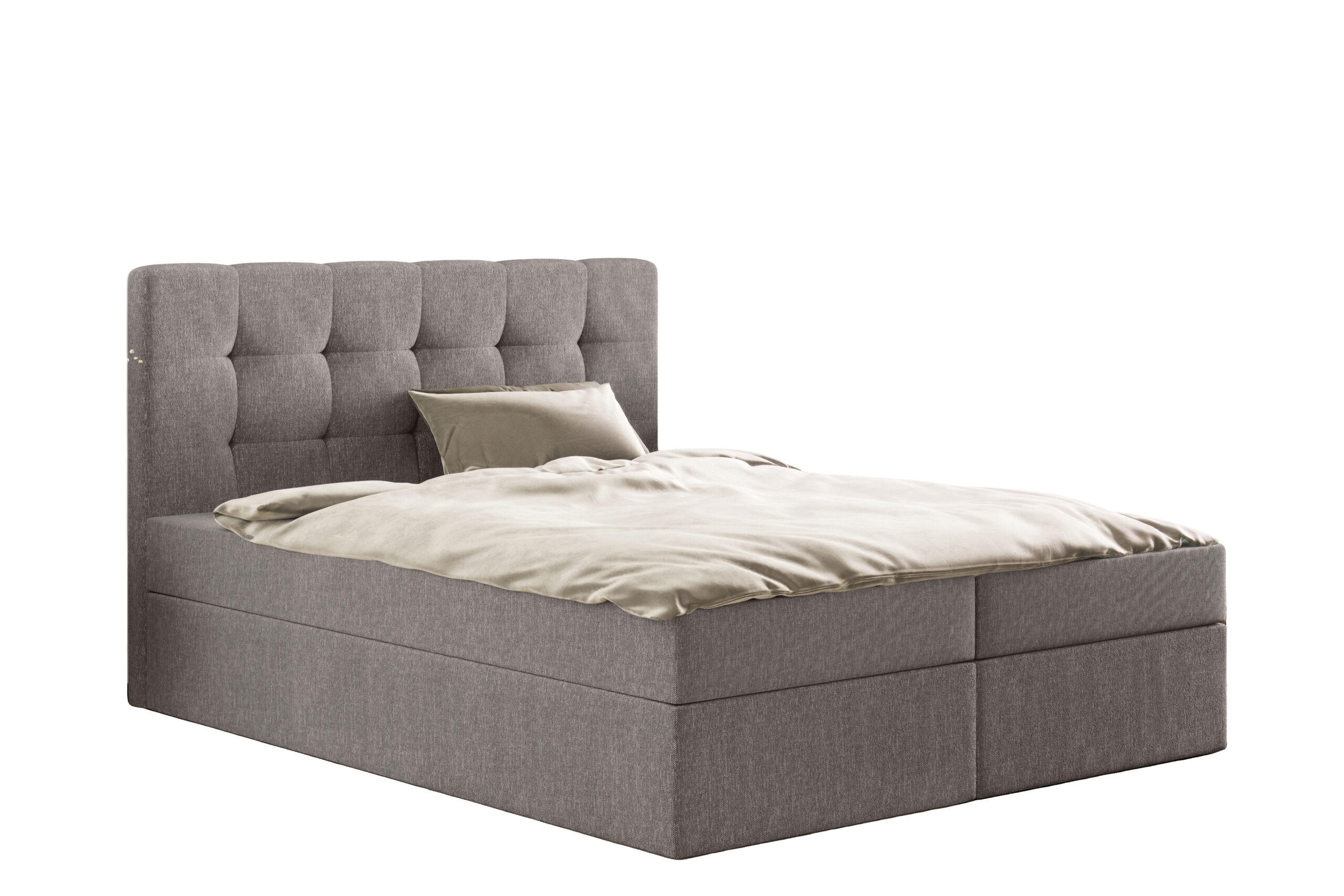 BOXBETT Mit Matratze Und Bettkasten, LUDANO Stoff Sydney Grau 140x200 cm H2-Pocket - Grau, Holz (140/200cm) - Kaiser Möbel