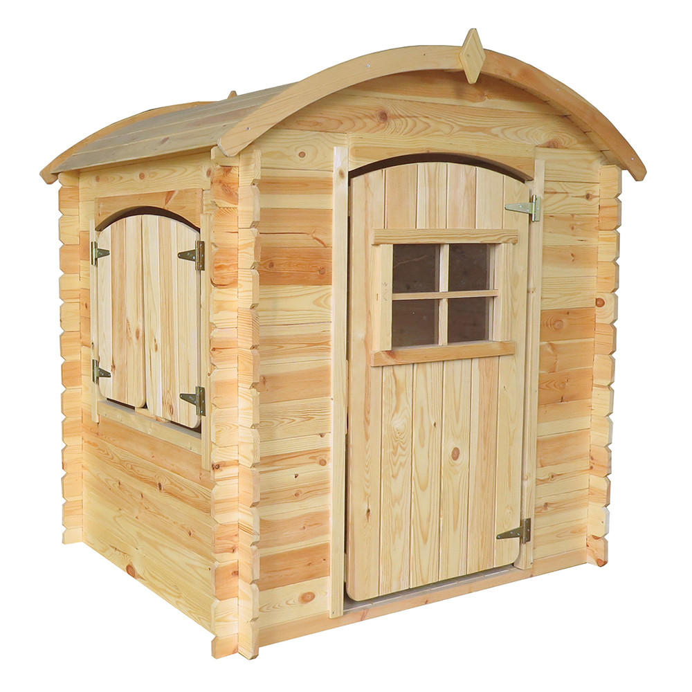 KINDERSPIELHAUS aus Holz - B112xL146xH145 cm/1,1m2 - M505-1 - Beige, Holz (146/145/112cm) - Timbela