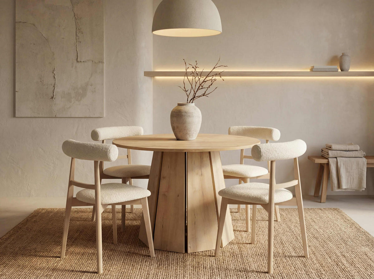 ESSTISCH Lunda rund ausziehbar verlängerbar, Buche Hellbraun 100/100/76 cm - Buchefarben/Schwarz, Holzwerkstoff (100/100/76cm) - WFL GROUP