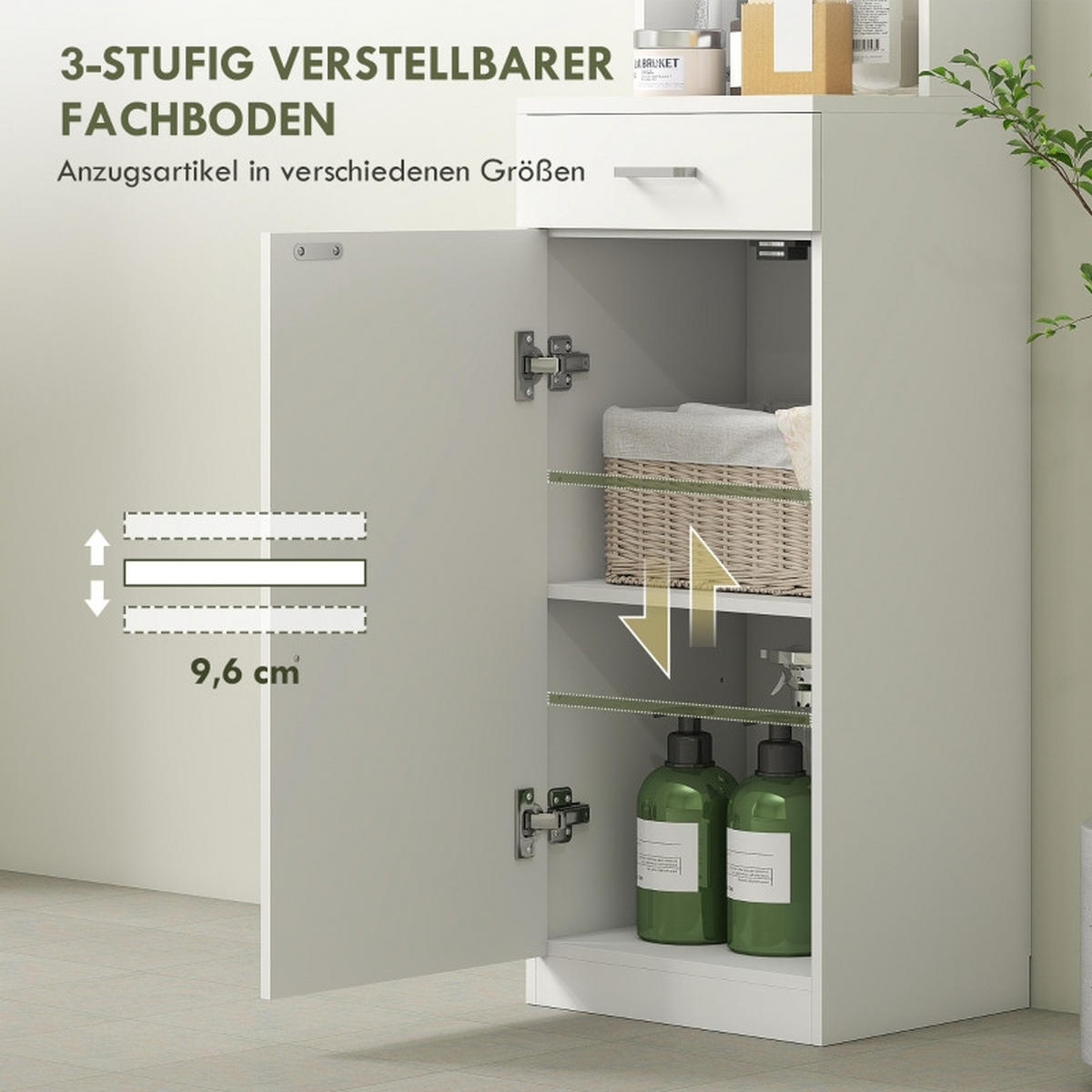 BADEZIMMER Hochschrank 35x30.5x179 cm Weiß mit Schrank, Schublade & offenen Fächern - Weiß, Holzwerkstoff (35/179/30.5cm) - Modfu