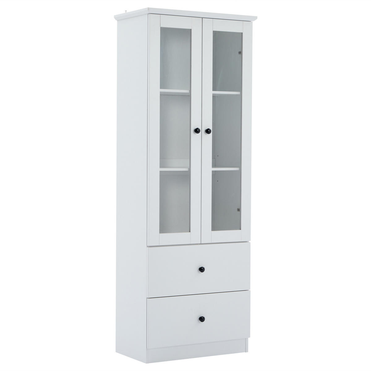 VITRINE aus MDF und Spanplatte 35,5x60x165 cm Weiß mit LED-Beleuchtung, USB-Anschluss und 2 Schubladen - Weiß, Holzwerkstoff (60/165/35.5cm) - Modfu