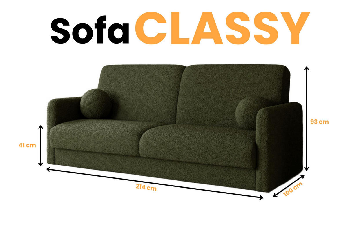 SOFA CLASSY 214cm breit in Boucle Dunkelgrün - Dunkelgrün, Holz/Holzwerkstoff (214/93/100cm) - Deine Möbel 24
