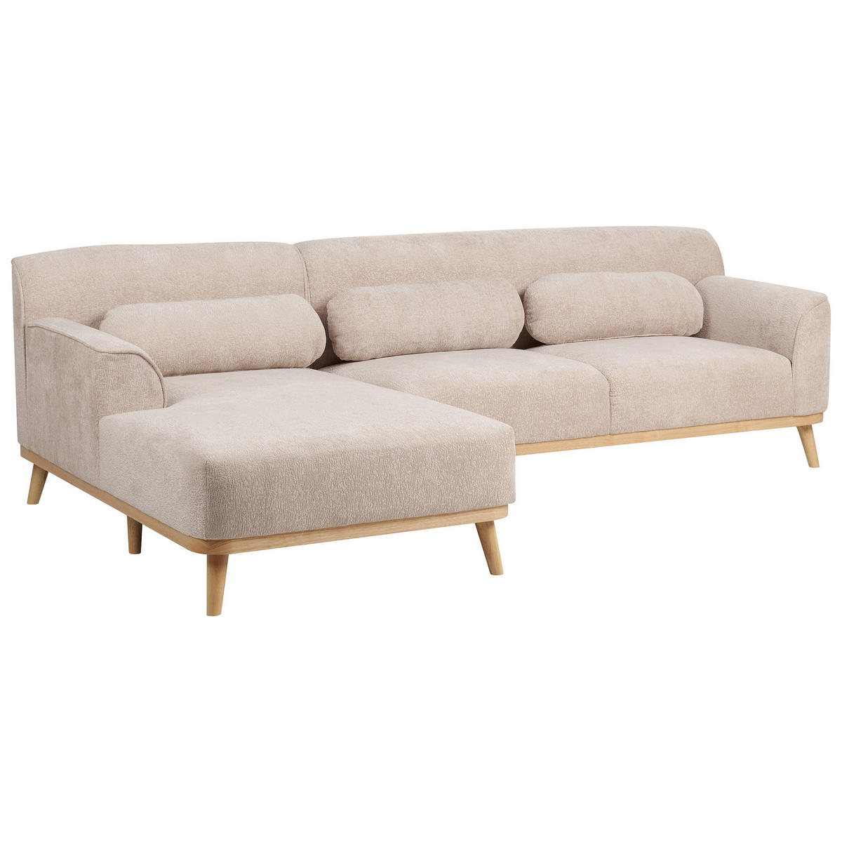 ROHOVÁ POHOVKA 3-místná Žinylková látka Béžová pravostranná Simos - béžová, textil (264/82cm) - Beliani