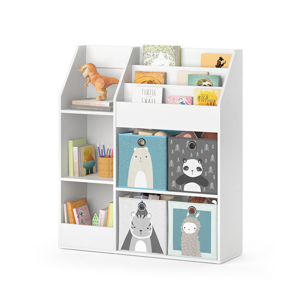 KINDERREGAL Luigi Weiß 100.4 x 114.2 cm mit 4 Faltboxen (grau) - Weiß, Holzwerkstoff (100.4/114.2/30.9cm) - Vicco