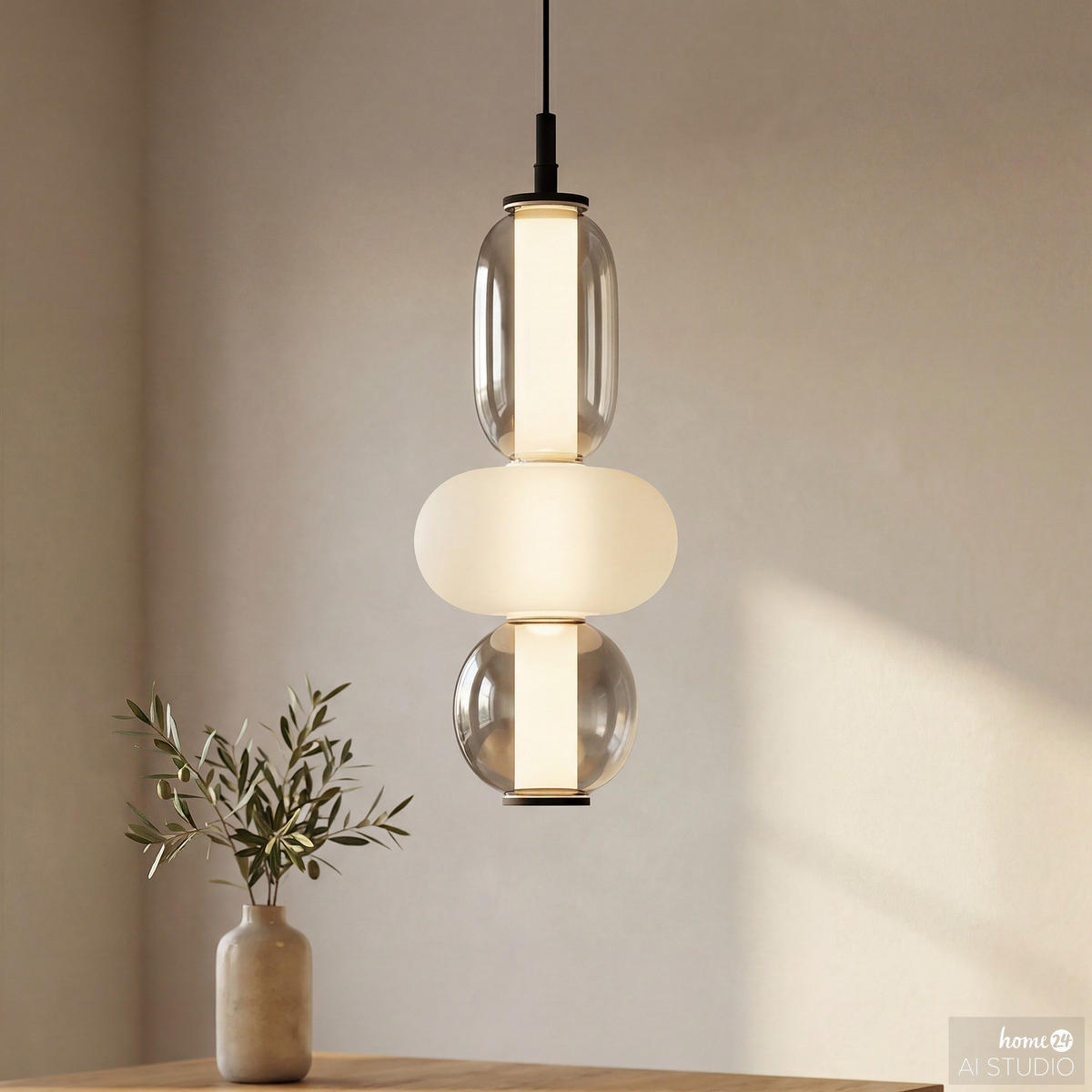 PENDELLEUCHTE - Glas / Eisen - 1-flammig - Schwarz/Weiß, Glas/Metall (17/17/150cm) - home24
