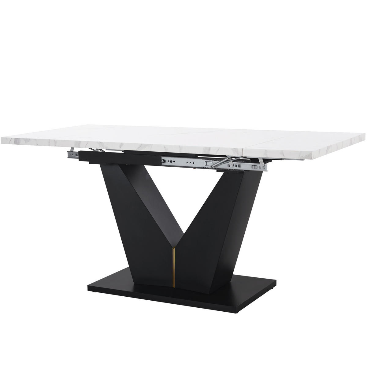 ESSTISCH 99-159/75/75 cm ausziehbar mit Marmordekor und V-förmigen Metallbeinen, Weiß/Schwarz - Weiß, Holzwerkstoff (99/75/75cm) - Redom