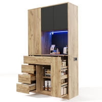 BUFFETSCHRANK schwarz-natur aus MDF mit App-Farbwechsel-LED und integrierter Steckdosenleiste 105 × 40 × 185 cm - Naturfarben, Holzwerkstoff (105/185/40cm) - Luhomfu