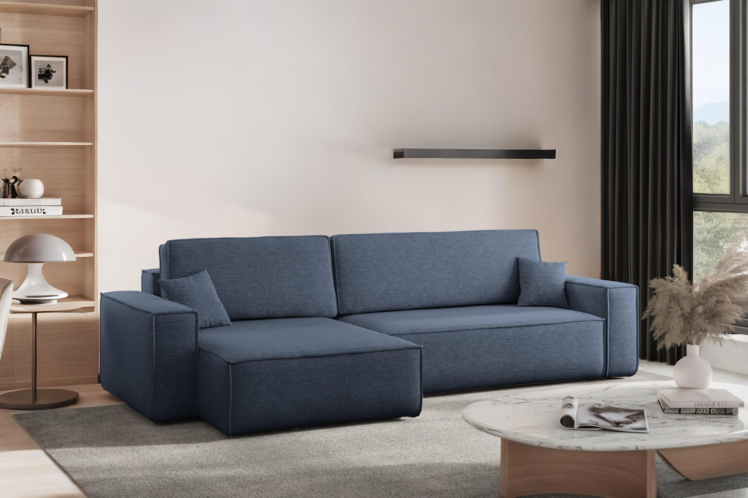 ECKSOFA Mit Schlaffunktion Und Bettkasten, Eckcouch Best XL Stoff Verita Marineblau Links - Dunkelblau, Holz (145/274cm) - Kaiser Möbel