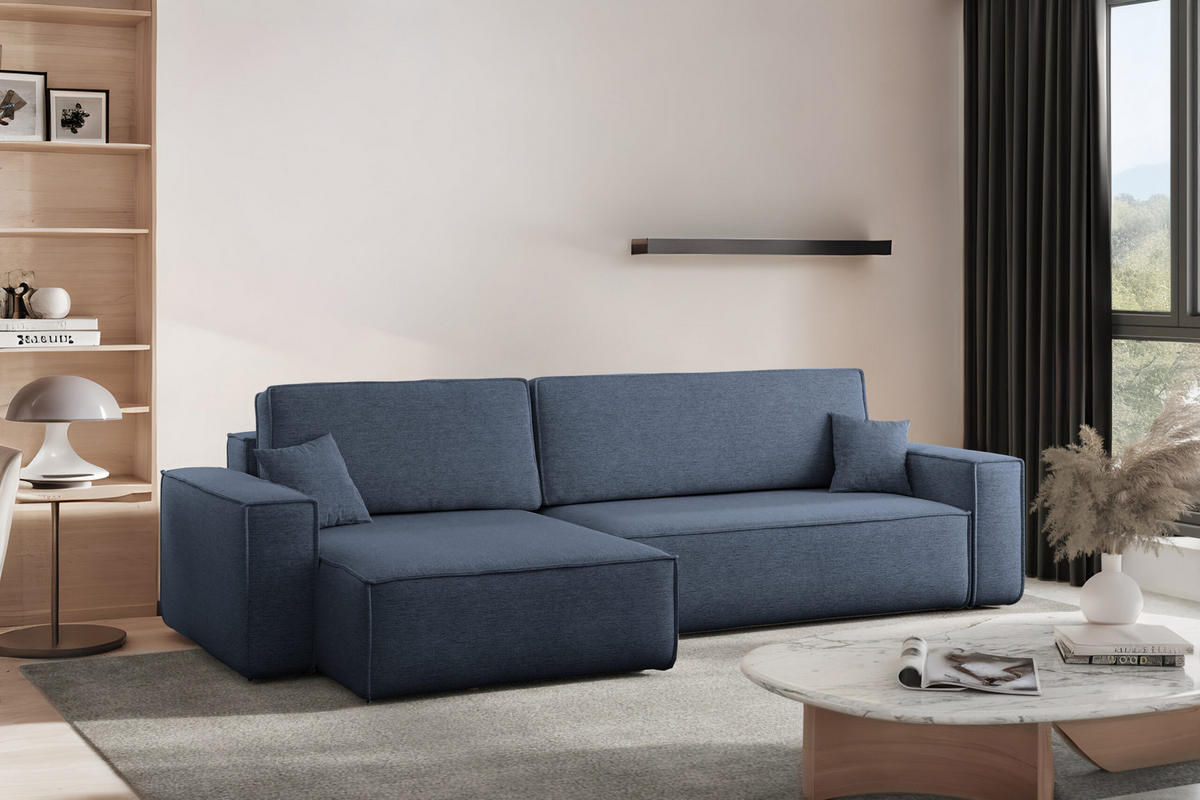 ECKSOFA Mit Schlaffunktion Und Bettkasten, Eckcouch Best XL Stoff Verita Marineblau Links - Dunkelblau, Holz (145/274cm) - Kaiser Möbel
