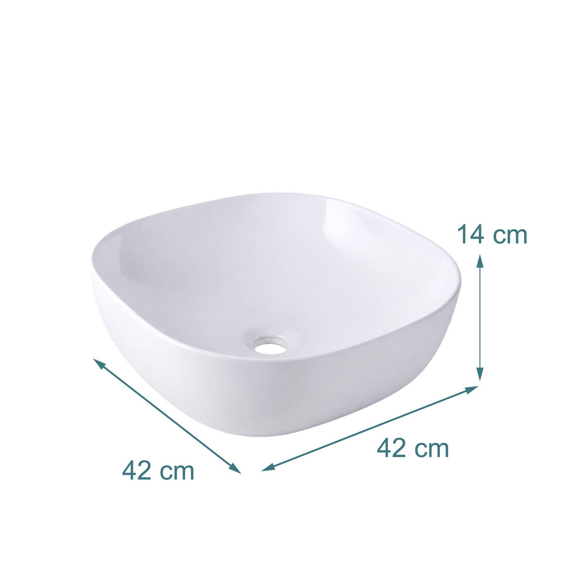 LAVOAR Alb pătrat ceramic fără orificiu pentru baterie - alb, ceramică (42/14/42cm) - Relaxdays