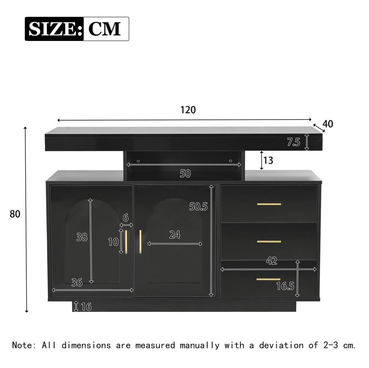 SIDEBOARD 120/40/80 cm Schwarz aus Spanplatte mit LED-Beleuchtung - Schwarz, Holzwerkstoff (40/80/120cm) - OKMYHOME