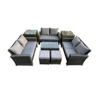 GARTENMÖBEL-SET MIT 2 BEISTELLTISCHE 2 KLEINE HOCKER LIEBESSITZ-SOFA Polyrattan Dunkelgrau Gemischt 8-Sitzer - Dunkelgrau, Metall - Fimous