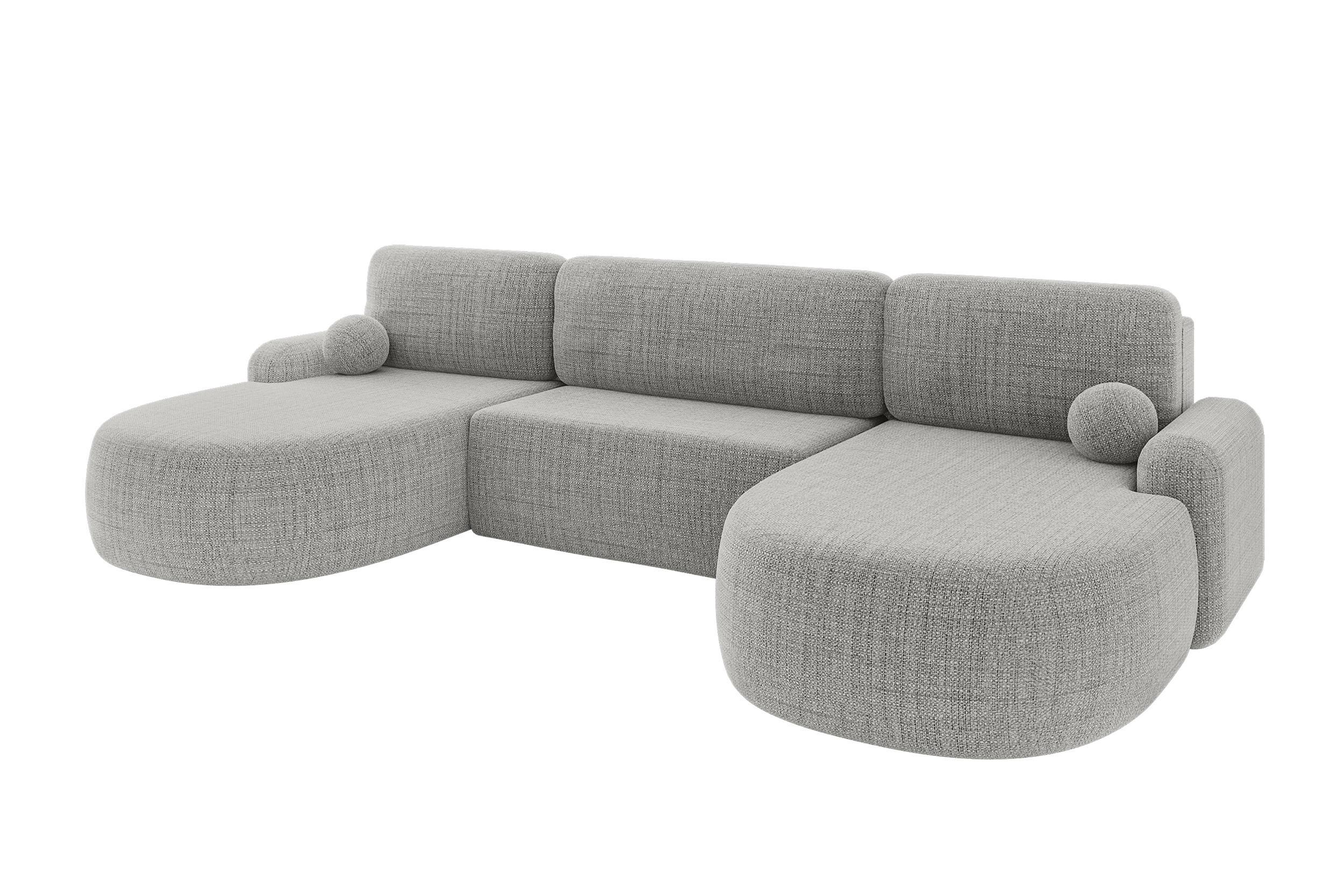 WOHNLANDSCHAFT mit Schlaffunktion und Bettkasten LIRA-U - 335x172x89 Hellgrau - Hellgrau, Holzwerkstoff/Textil (335/89/172cm) - ALTDECOR