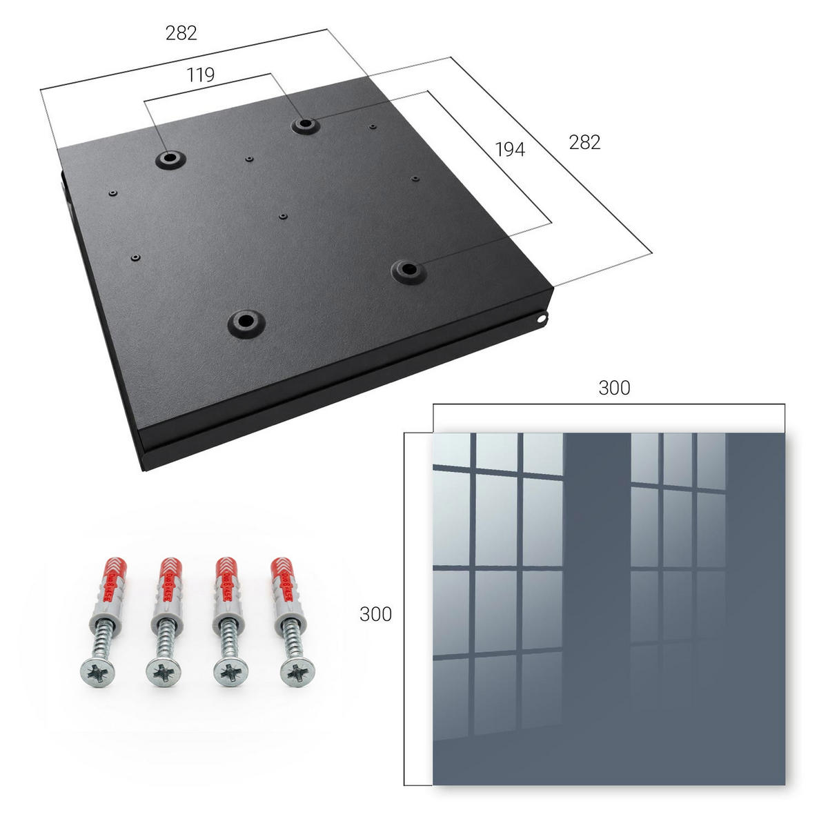 SCHLÜSSELBOX Schwarz 30x30 cm- Türöffnung nach rechts - Kühles Grau - Grau, Metall (30/30/5cm) - TULUP