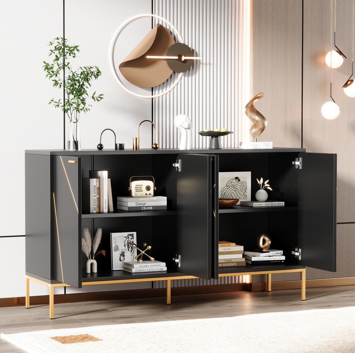 SIDEBOARD 150/40/80 cm aus Spanplatte mit verstellbaren Einlegeböden Schwarz - Schwarz, Holzwerkstoff (150/80/40cm) - Modenvie