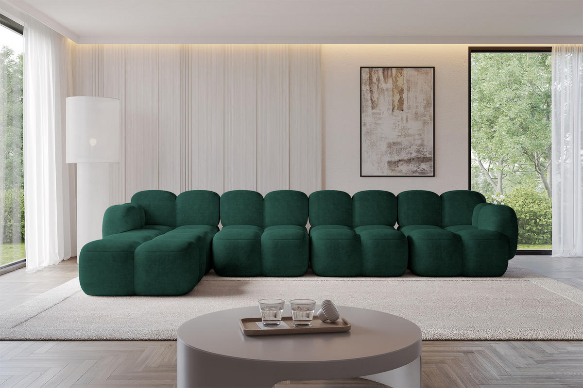 ECKSOFA modulares Sofa Links Miko-L3 390x205x75 Grün Velours - Schwarz/Grün, Holzwerkstoff/Kunststoff (390/205cm) - ALTDECOR