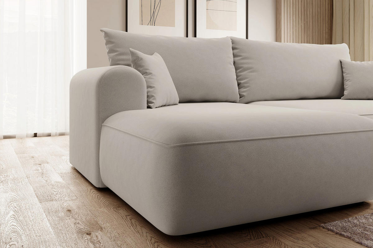 ECKSOFA Ovo Cremeweiß Velours - Creme/Schwarz, Kunststoff/Textil (260/165cm) - Selsey