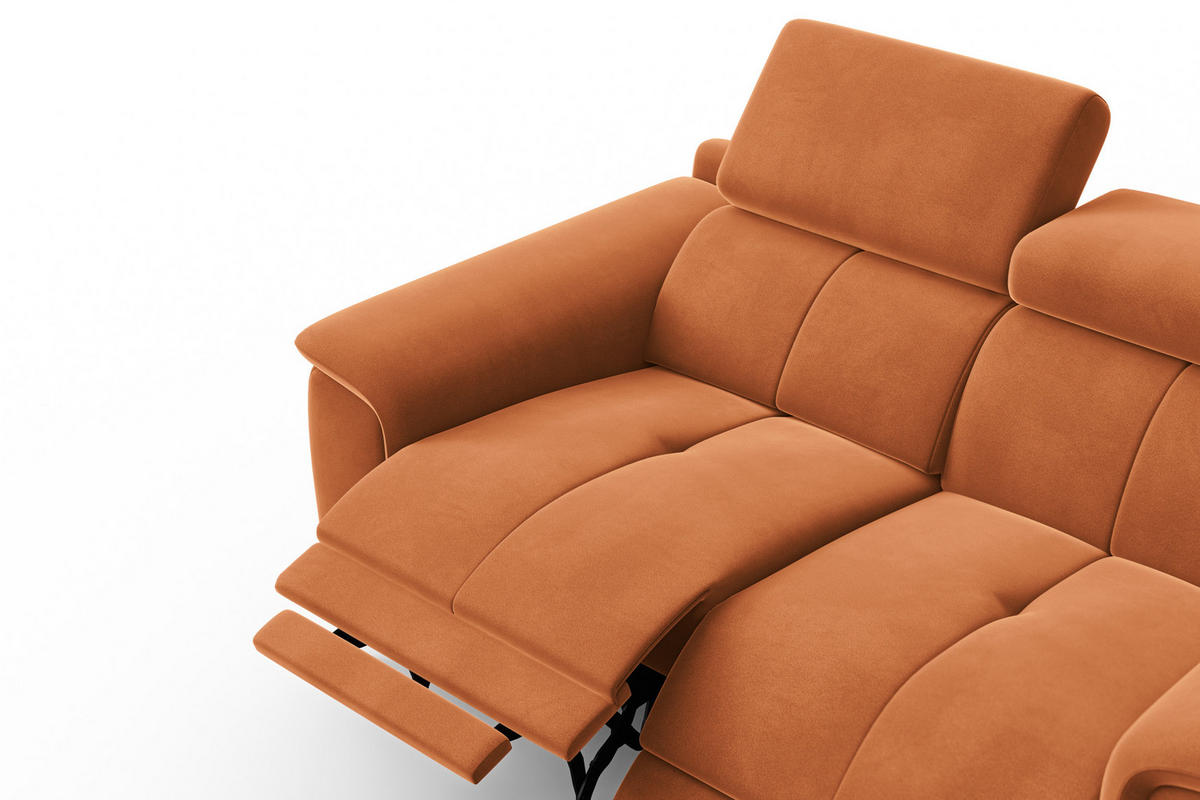 SOFA RELAX FIERO 2-Sitzer, Oranger Veloursstoff - Schwarz/Orange, Holz/Textil (170/82/103cm) - Courtois Laville