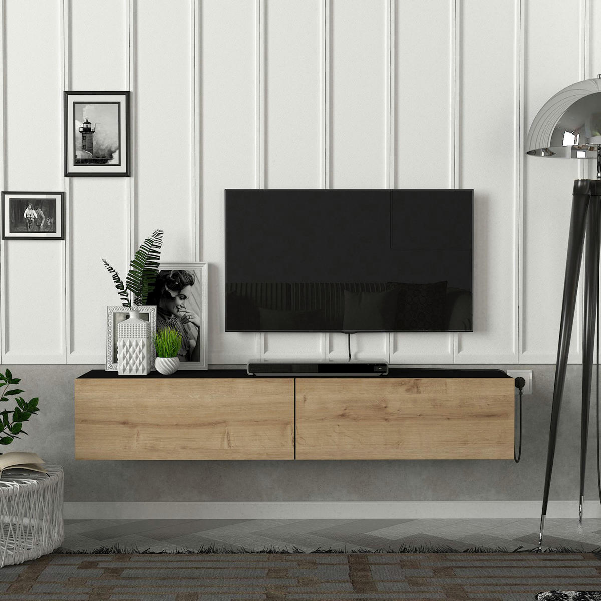 TV SKŘÍŇKA Toivakka - přírodní, kompozitní dřevo (135/25/31cm) - [en.casa]