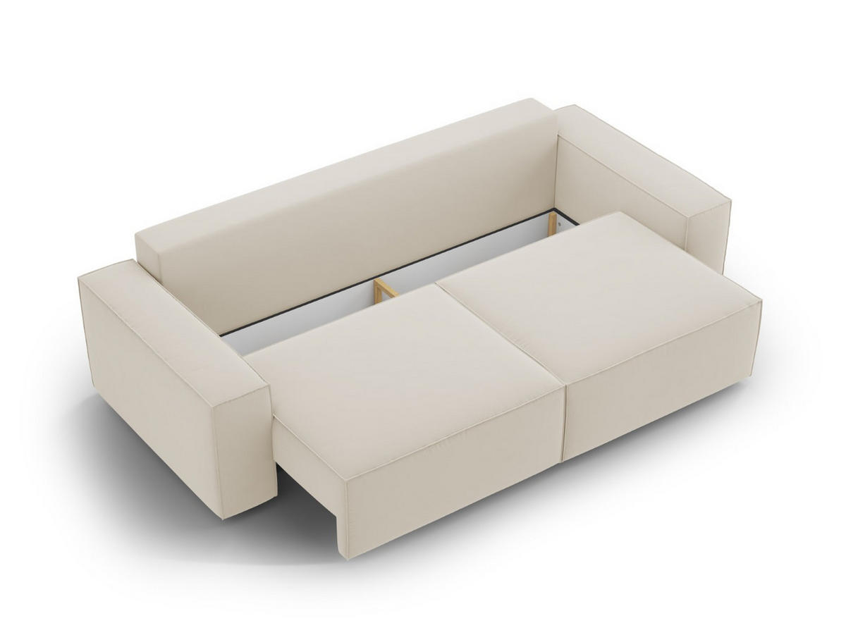 SOFA ausklappbar mit Bettkasten Jodie aus Samt dunkelbeige 3 Sitzplätze - Mokka, Textil (107/86/247cm) - Micadoni