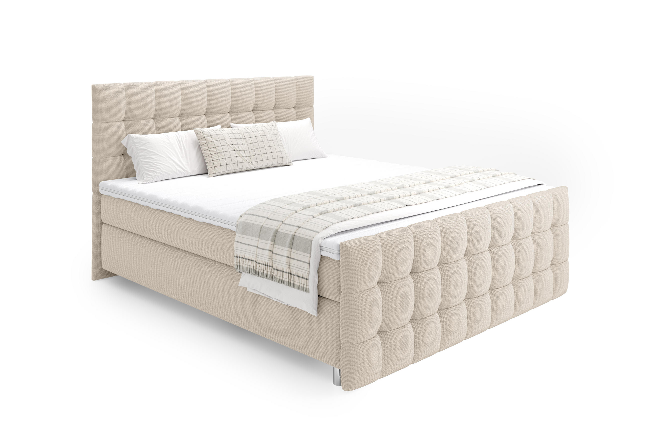 BOXSPRINGBETT Rein 160x200 – in Beige, großem Bettkasten, Gasdruckfedern - Beige, Textil (160/200cm)