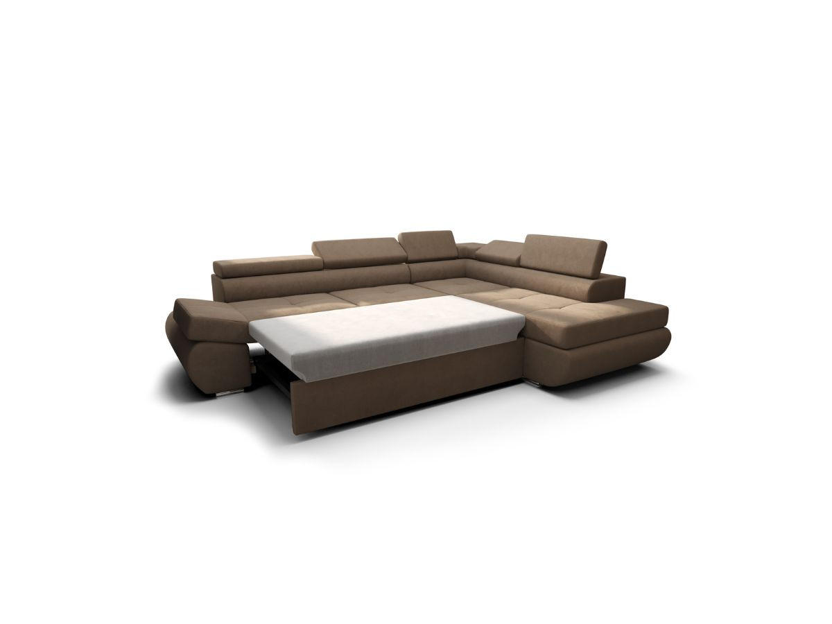 ECKSOFA KONGO RBN03, Eckcouch in L-Form mit Schlaffunktion, Farbe: Gelb, Velourstoff, Ottomane Rechts - Gelb, Textil (280/200cm) - O-Sofa