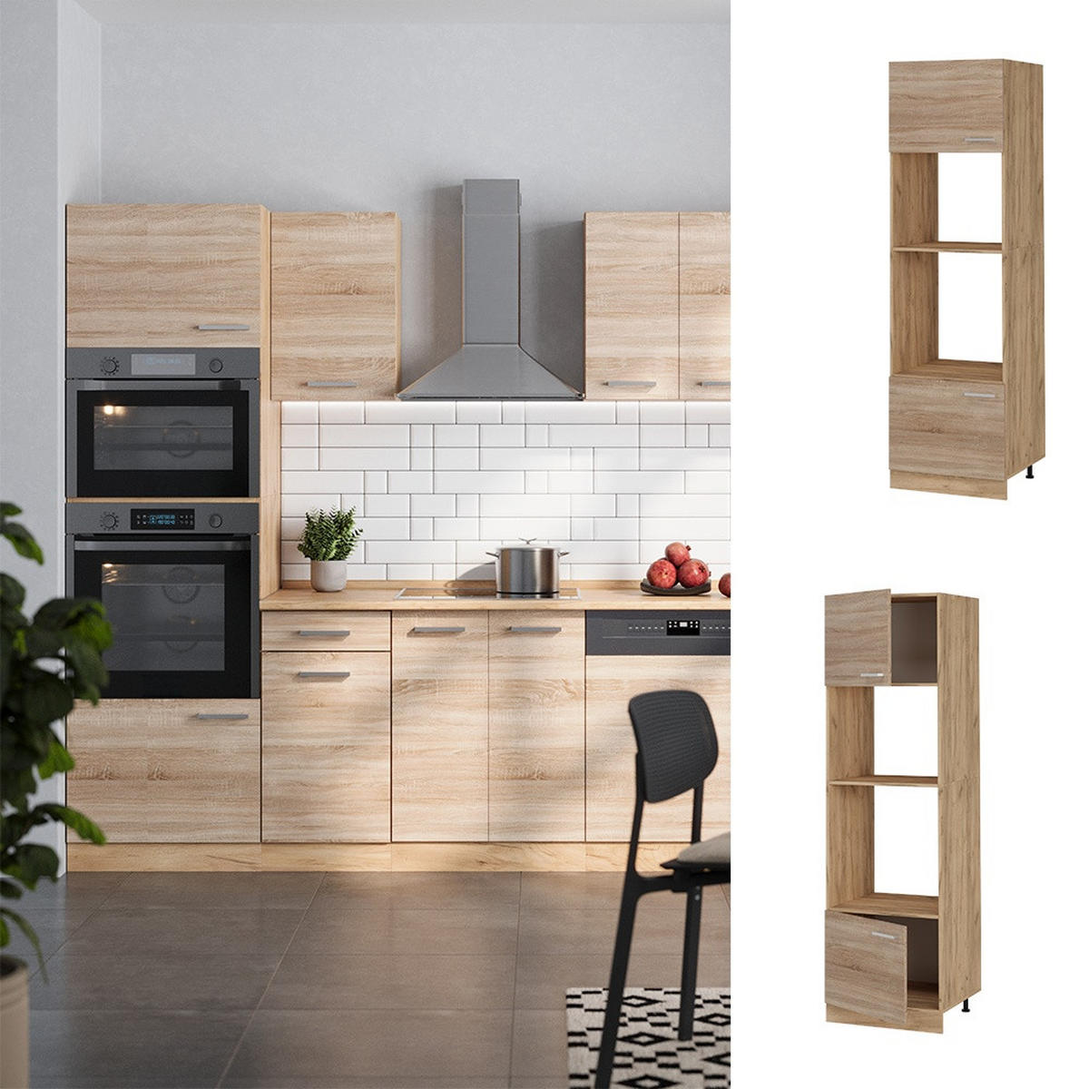 KUHINJSKA OMARICA ZA MIKROVALOVNO PEČICO R-Line Sonoma 60 cm - hrast sonoma/medeni hrast, leseni material (60/206.8/57.2cm) - Vicco