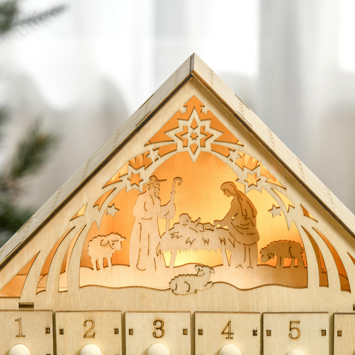 WEIHNACHTS-ADVENTSKALENDER - Naturfarben, Holz (6/30/26.6cm) - HOMCOM