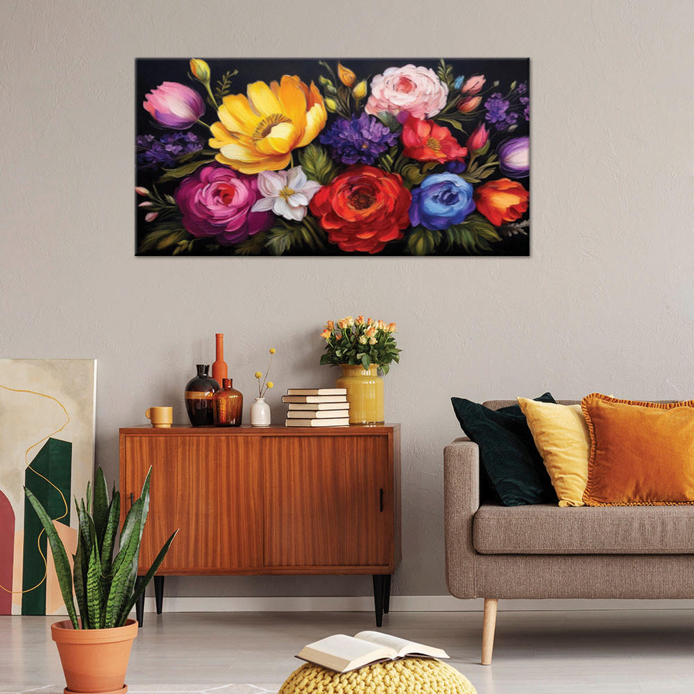 LEINWANDBILD Blühender bunter Blumenstrauß 120x60cm - Multicolor, Textil (120/60cm) - Feeby