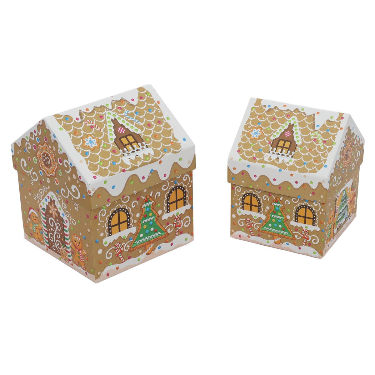 GESCHENKBOXEN Weihnachtshäuschen 2 Stk. - Hellbraun, Papier (15.3/19/15.3cm) - Home Styling Collection