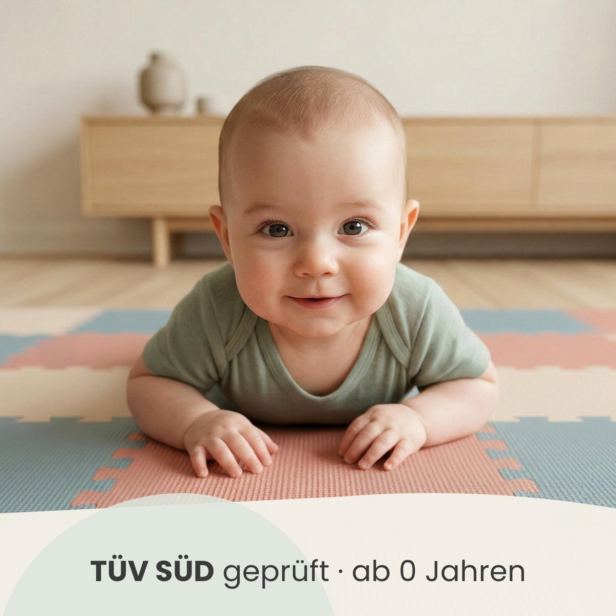 SPIELMATTE ab Null - 270/90/1 cm Puzzlematte mit Rand Graublau Terrakotta Beige - Rosa, Kunststoff (30/30cm) - Littletom