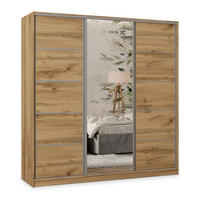 SCHWEBETÜRENSCHRANK PINA 180/205/58 cm 3-türig mit Spiegel und Schubladen Eiche Wotan - Eiche Wotan/Silberfarben, Holzwerkstoff (180/205/58cm) - MASSENO