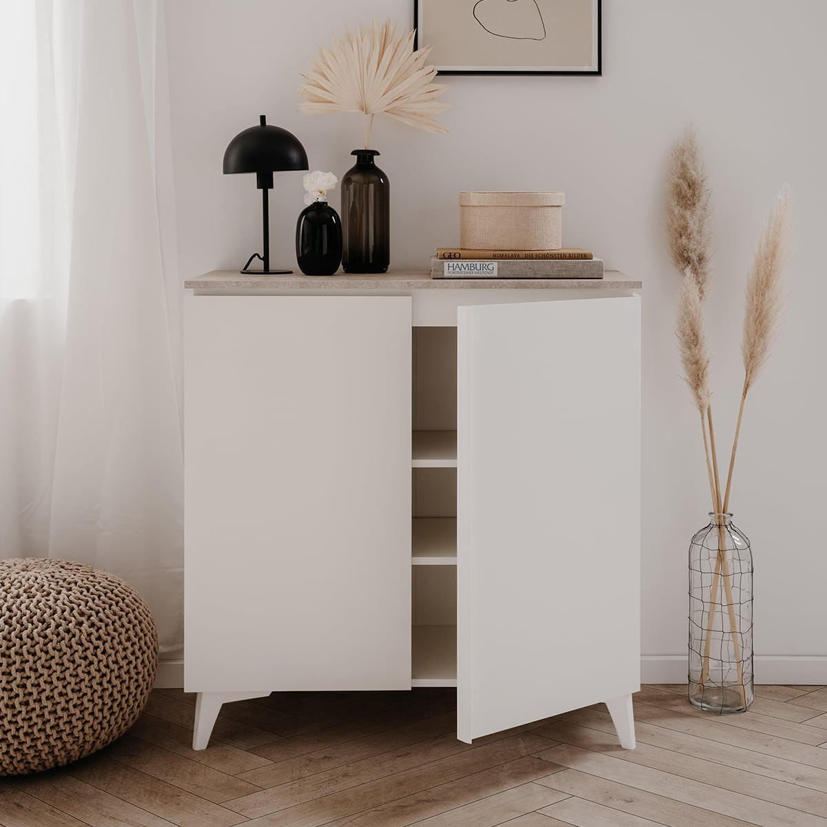 SIDEBOARD 2 Türen L88 cm - BERTRIX - Weiß, Holzwerkstoff (88/92/40cm) - Finori GmbH