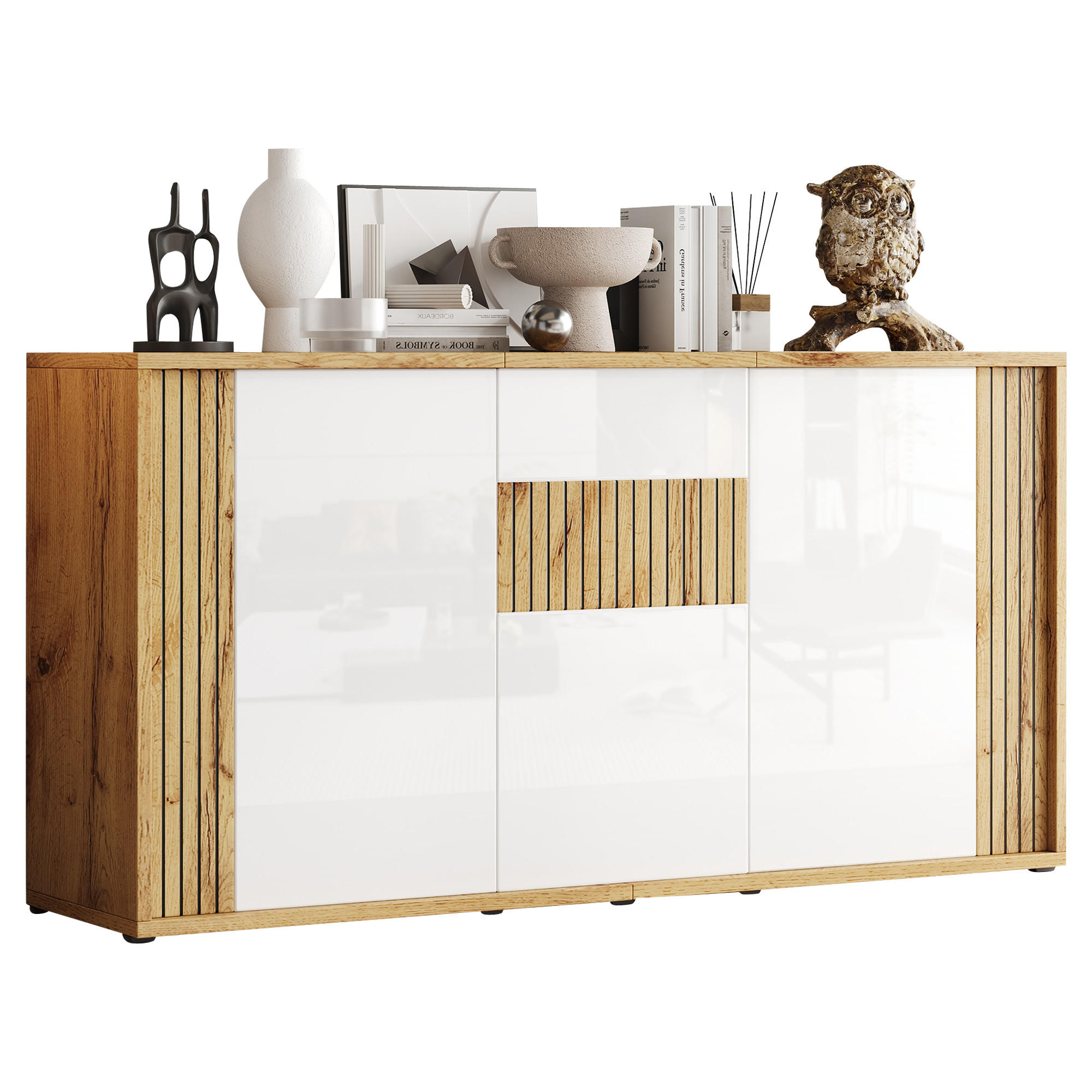 Flieks Sideboard Weiß, Natur 140x71x35 cm