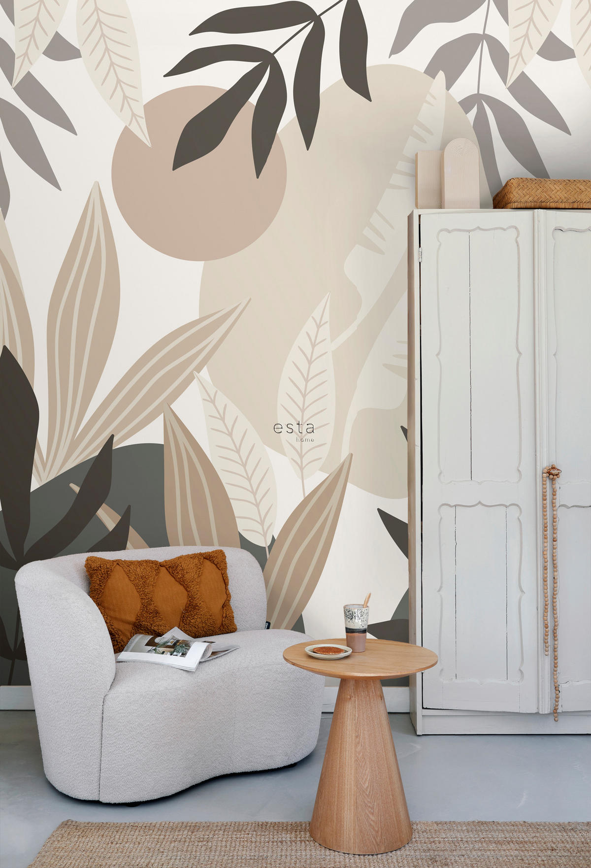 FOTOTAPETE tropische Blätter 200 x 279 cm - Beige, Papier (200/279cm) - ESTAhome