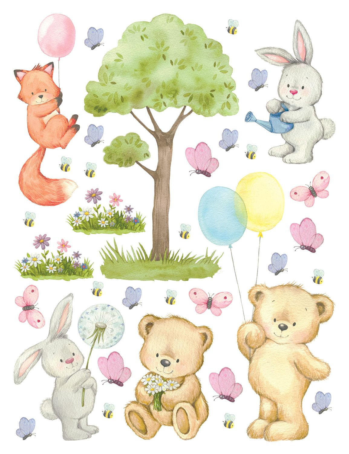WANDTATTOO Wald mit Waldtieren 85 x 65 cm - Multicolor, Papier (85/65/65cm) - Sanders & Sanders