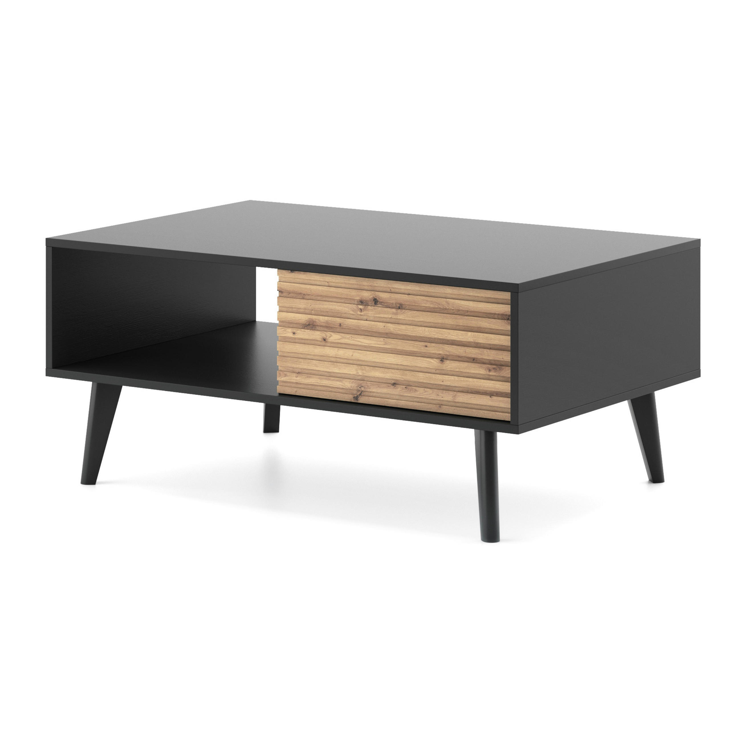 COUCHTISCH Saskatoon L104, Modernes Design, Eiche, Schwarz - Eichefarben/Eiche Artisan, Holz/Holzwerkstoff (68/104/46cm) - Komodee
