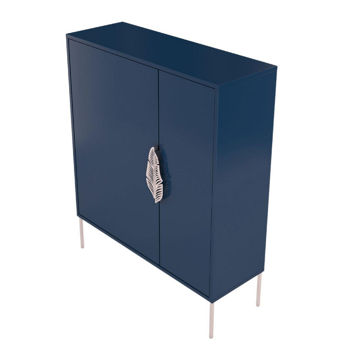 SCHUHSCHRANK Merlin, Marinblau, Goldene Details - Goldfarben/Dunkelblau, Holzwerkstoff/Metall (100/120/35cm) - Skandica