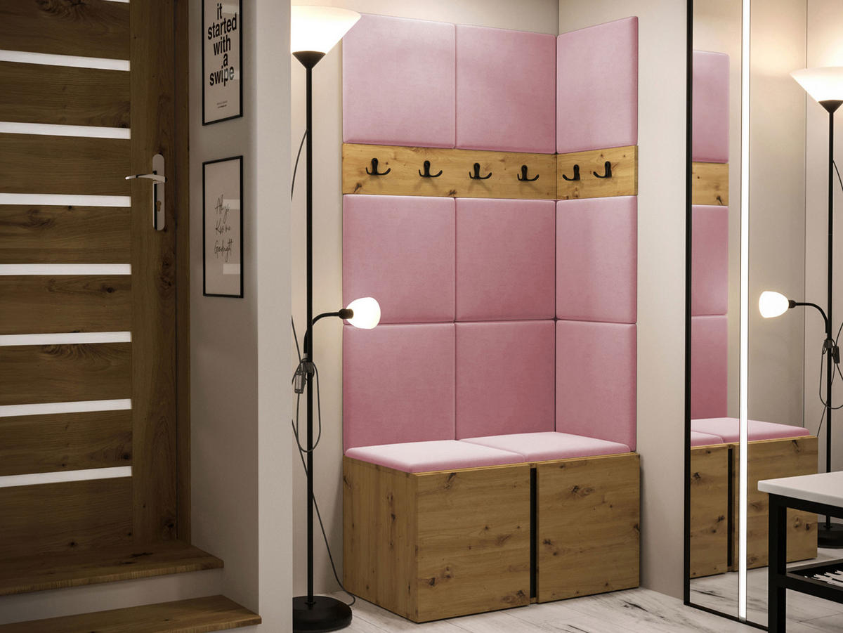 GARDEROBEN-SET Orion I - Eiche Artisan/Rosa, Holzwerkstoff/Kunststoff (84/186/46cm) - MIRJAN24