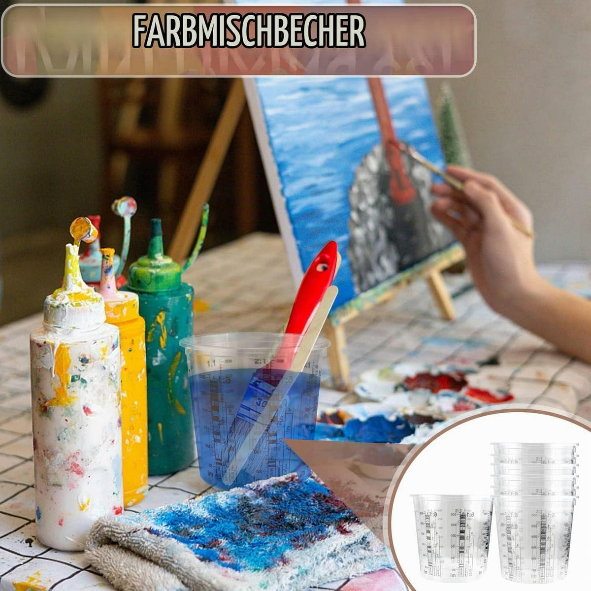 LACKMISCHBECHER 385 ml 20er Set mit Rührhölzern - Transparent, Kunststoff (0.385L)