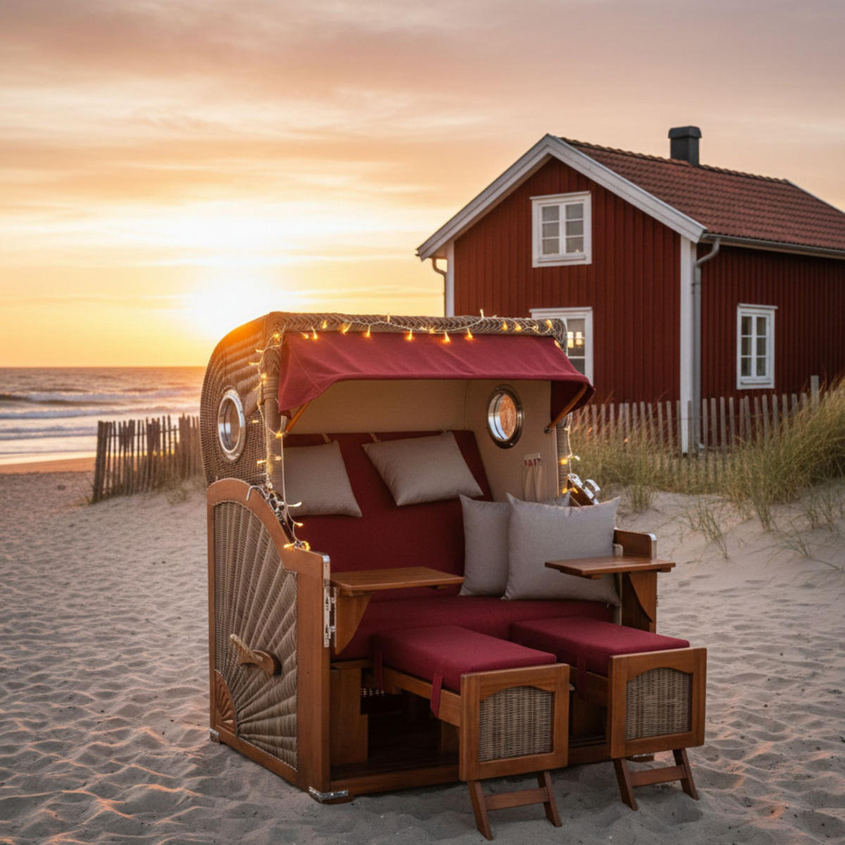 STRANDKORB XXL Düne Grande 2,5 Sitzer - Rot/Braun, Metall (142/170/95cm) - Mr. Deko