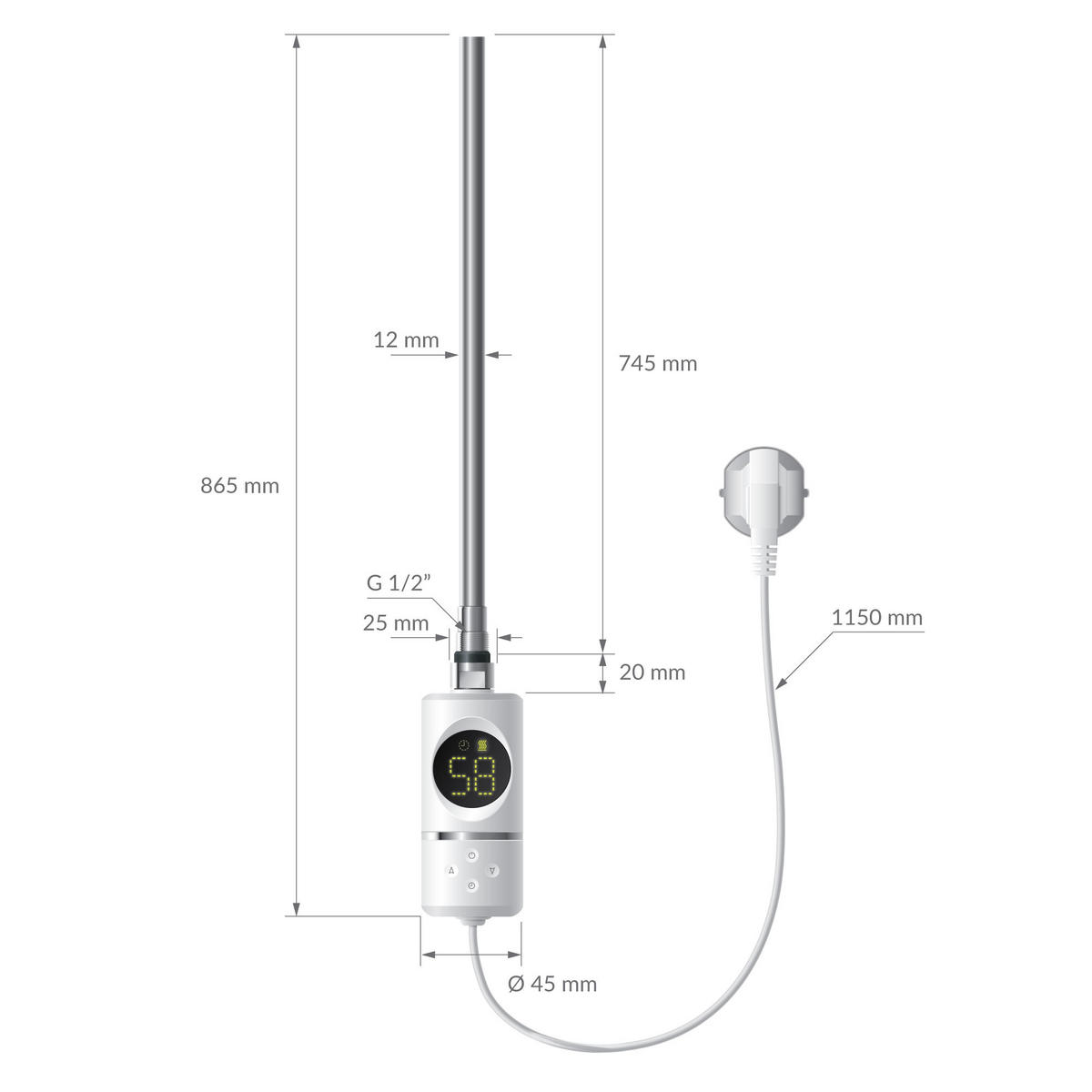 BADHEIZKÖRPER elektrisch Sahara 600x1200 mm Weiß gerade mit Heizstab 1200W Digital - Weiß, Metall (60/120/3cm) - LuxeBath
