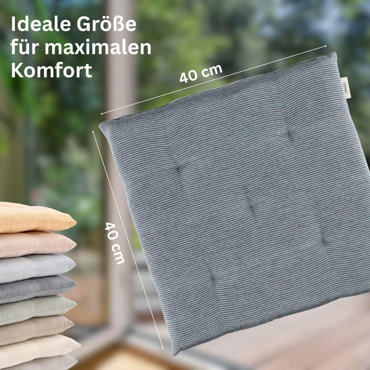SITZKISSEN 2er Set Needlestripe blau - 40x40 cm - Blau, Textil (40/40/3cm) - Esprit
