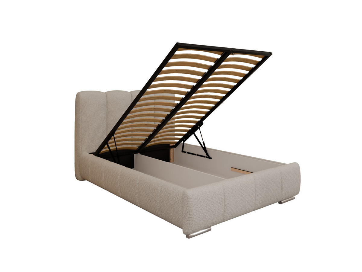 POLSTERBETT ZAIRA 120 x 200 cm mit Bettkasten und Lattenrost, 7-Zonen-Taschenfederkernmatratratze CIRA (24 cm) – Taupe - Beige, Holz (120/200cm) - Panda Möbel