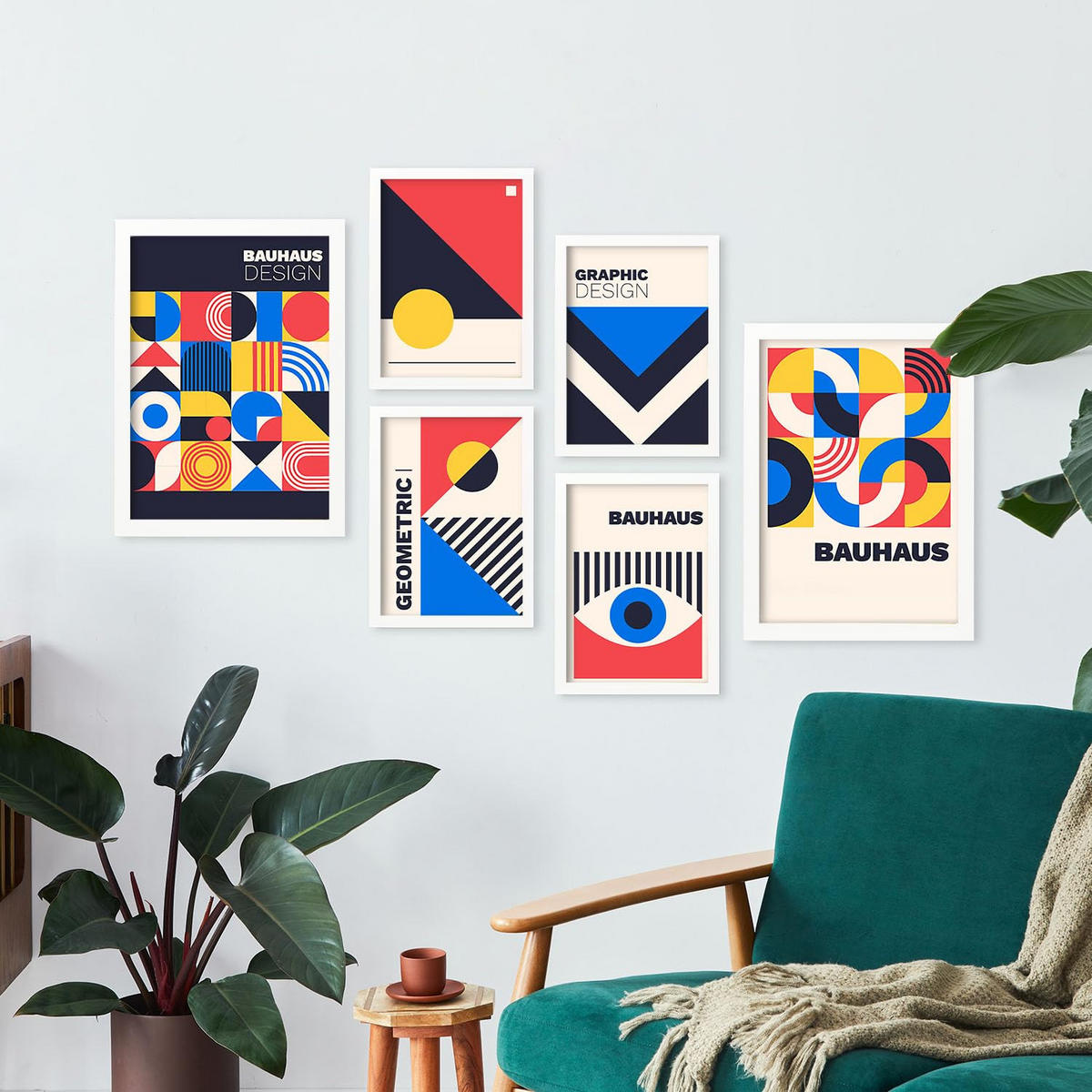 POSTER Set Mit 6 Drucken Im Bauhaus 4 Geometrische Designkollektion Drucke Mit Frames Ästhetische Dekorative Rahmen Für Zuhause A3 & A4 Weißer Rahmen - Weiß, Papier (29/3cm) - Nacnic