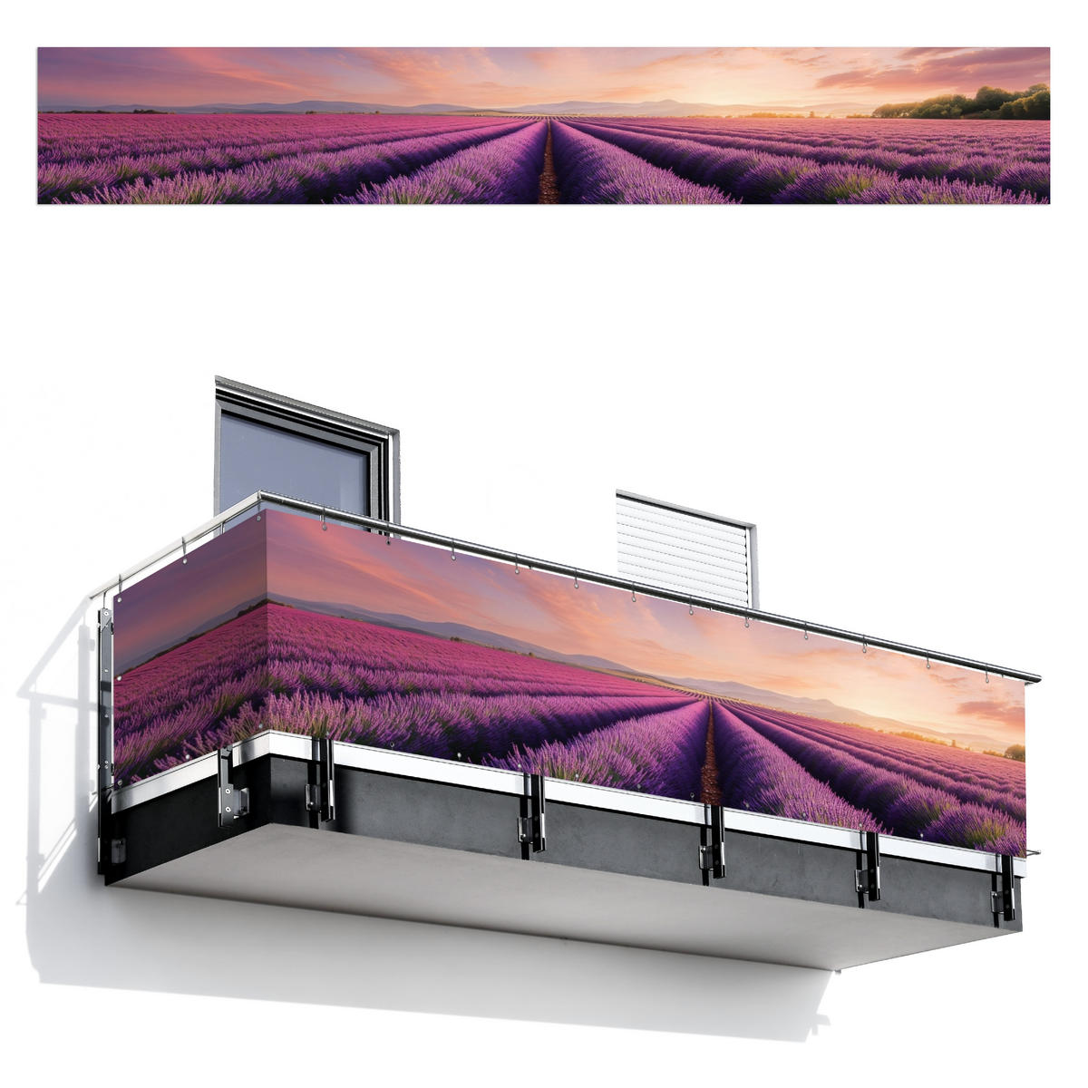 BALKON-SICHTSCHUTZ Lavendelfeld - Sonnenuntergang - Lila - Blumen - Violett, Kunststoff (500/80cm) - MuchoWow